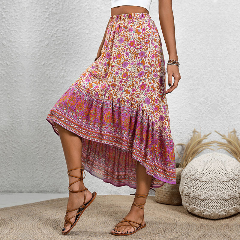Women's Skirt – Bohemian Style – Floral Paisley – Mid-Length – Elastic Waist