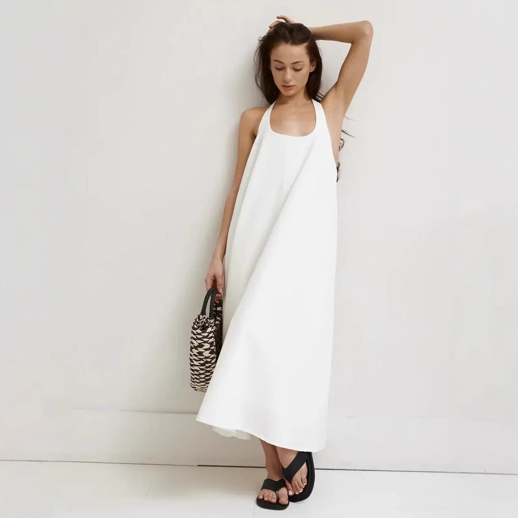 Women's Midi Dress – Sleeveless A-Line Fit – Halterneck – Soft Lightweight Material