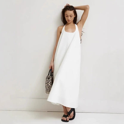 Women's Midi Dress – Sleeveless A-Line Fit – Halterneck – Soft Lightweight Material