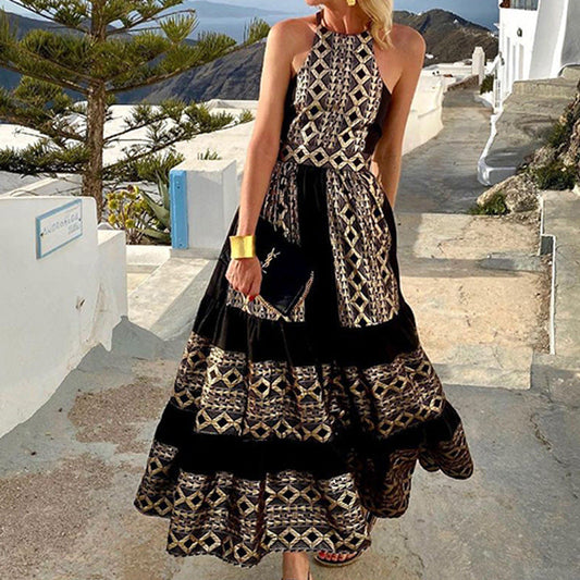 Dress for Women – Off-Shoulder – Bohemian Style – Geometric Pattern – Loose Fit