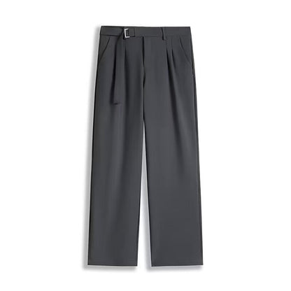 Men’s Wide-Leg Trousers - High-Waist Pleated Pants - Belted