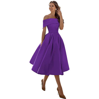 Women's Midi Dress - Elegant Off-Shoulder - Fit & Flare - Formal Party Look