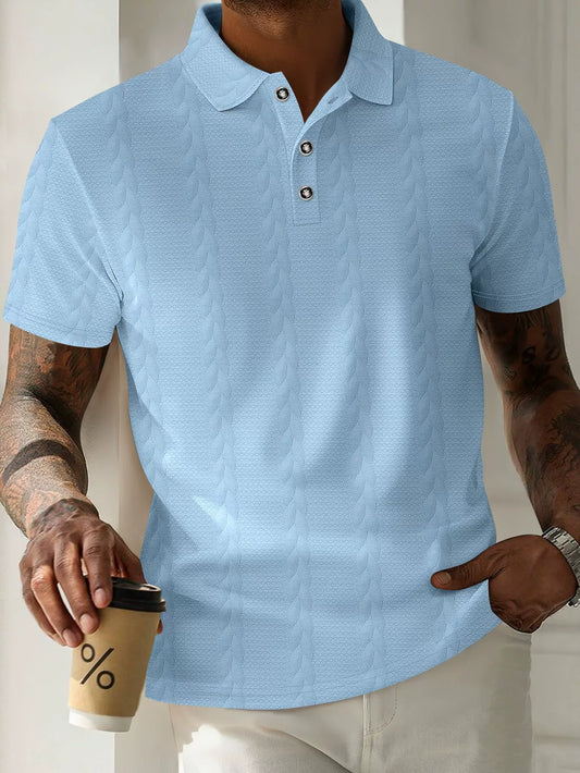 Men’s Polo Shirt – Classic Fit – Cable-Textured Fabric – Short Sleeve Minimalist Style