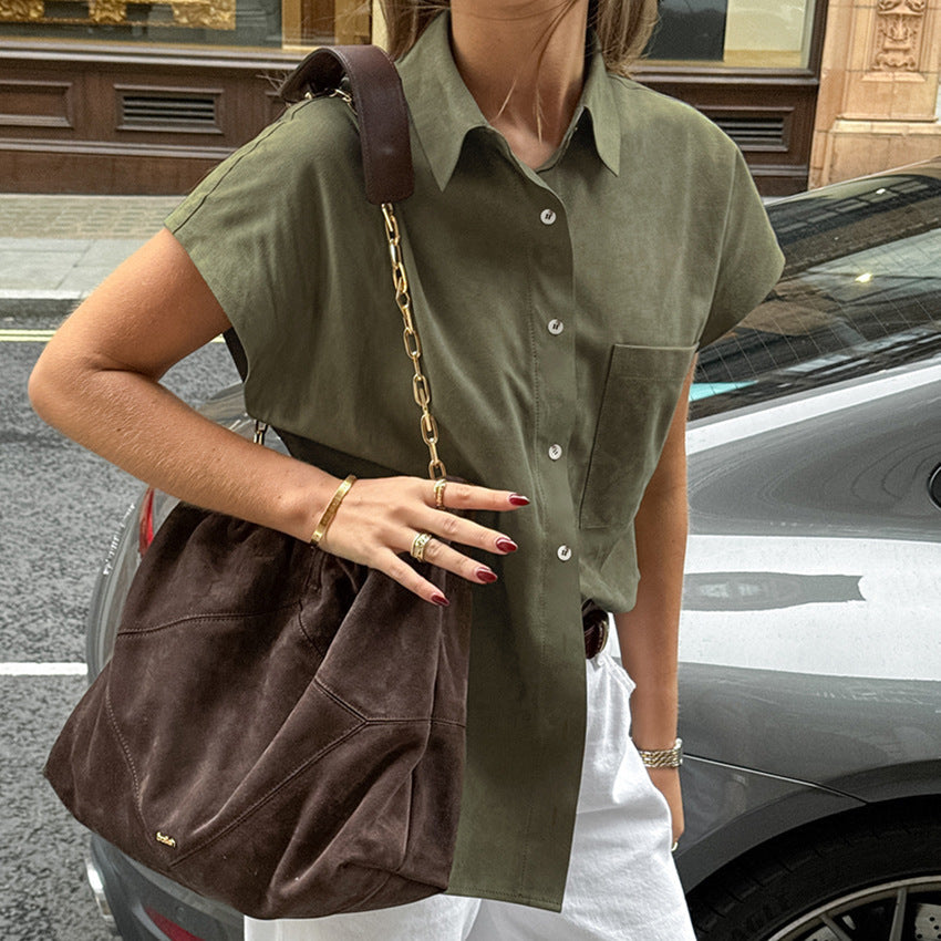 Women's Sleeveless Shirt – Button Closure – Relaxed Fit – Cotton Linen Mix