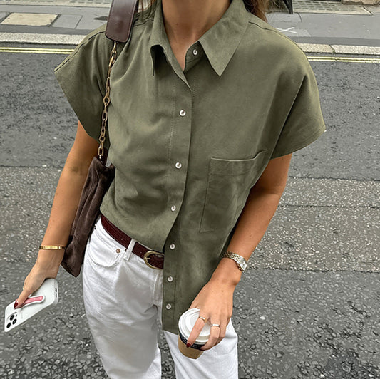 Women's Sleeveless Shirt – Button Closure – Relaxed Fit – Cotton Linen Mix