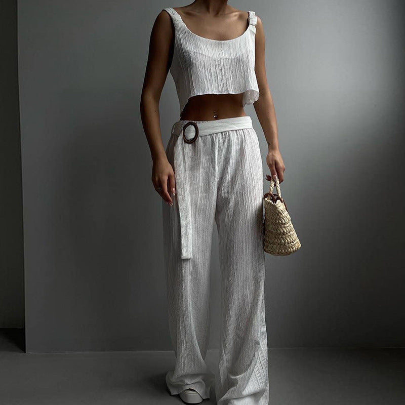 Women's Two-Piece Set – Crop Top and Wide Pants – Light and Breathable Design
