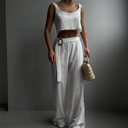 Women's Two-Piece Set – Crop Top and Wide Pants – Light and Breathable Design