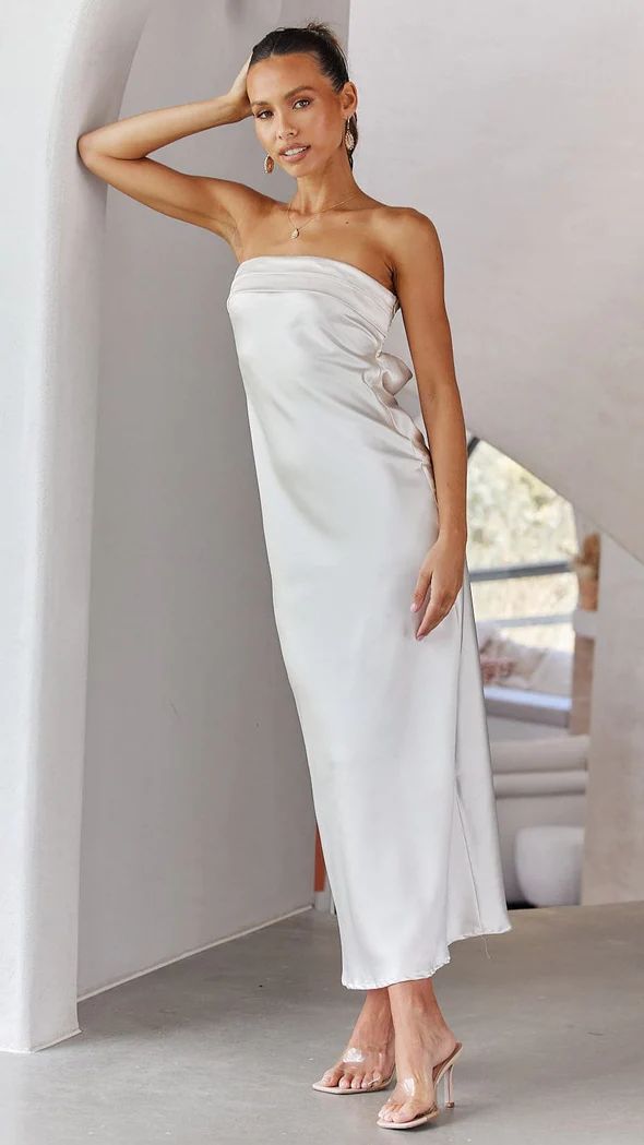 Women's Maxi Dress – Satin – Strapless – Slim Fit – Elegant Evening Dress