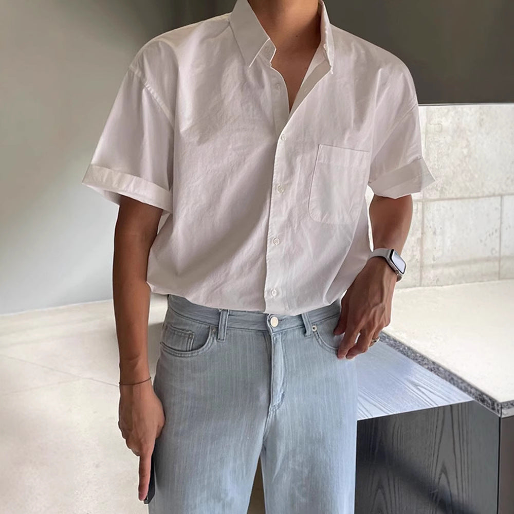Men's Shirt with Short Sleeves – Relaxed Fit – Lightweight Cotton – Button Closure