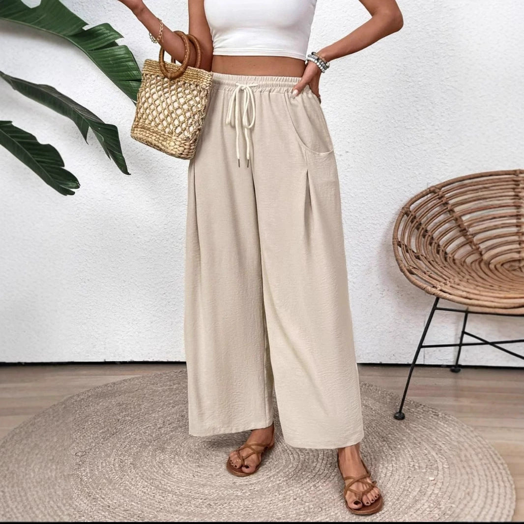 Women's Trousers with Width – Breathable Lightweight Fabric – Elastic Waist with Drawstring – Full Length