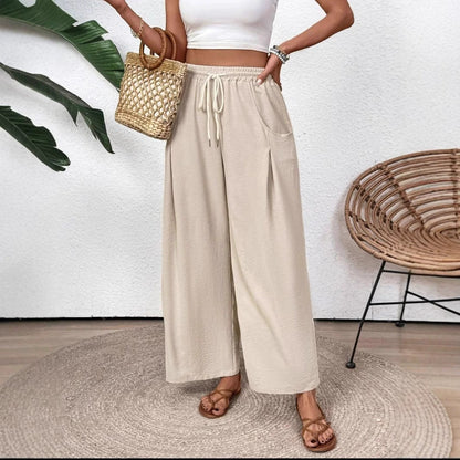Women's Trousers with Width – Breathable Lightweight Fabric – Elastic Waist with Drawstring – Full Length