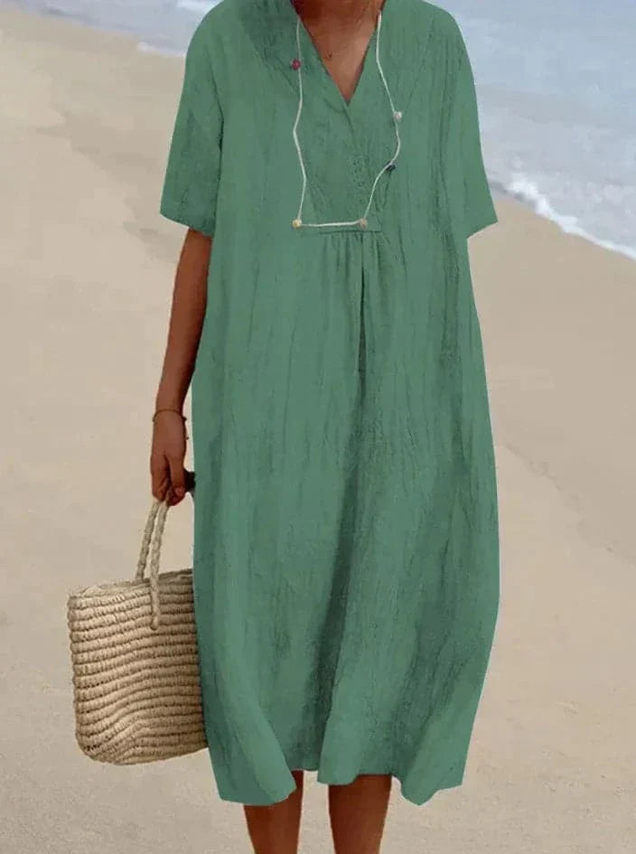 Women's Caftan Dress - Light and Breathable - Loose Fit - V-neck Short Sleeves