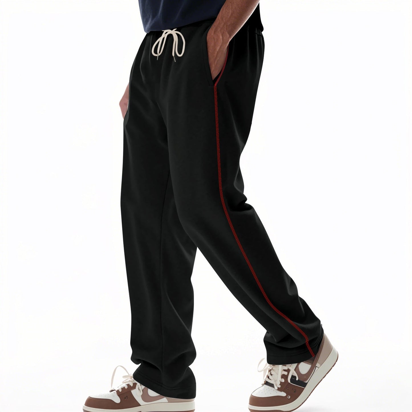 Men's Trousers – Relaxed Fit – Cotton Terry – Drawstring Waist – Side Pockets – Full Length