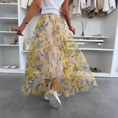 Women's Maxi Skirt – Light Mesh – Elastic Waist – Print – Relaxed Fit