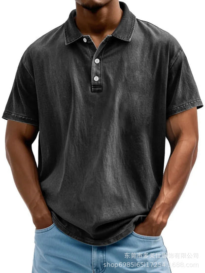 Men's Polo Shirt – Cotton – Relaxed Fit – Washed Retro Style – Short Sleeve