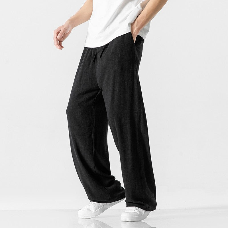 Men's Trousers – Linen Blend – Loose Fit – Full Length – Drawstring Closure