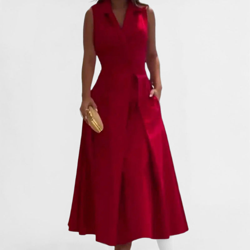 Dress for Women – Midi Length – A-line Cut – V-neckline – Lightweight and Breathable