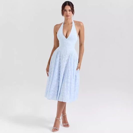 Dress for Women – Halterneck – Slim Fit – A-line – Luxurious Satin Look – Midi Length