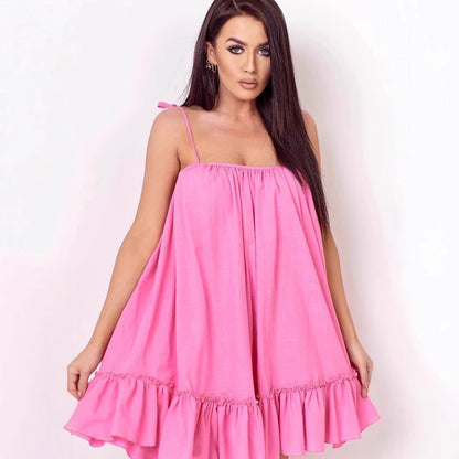 Women's Summer Dress – Light Cotton – Loose Fit – Spaghetti Straps – Ruffle Hem