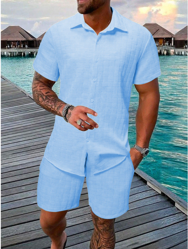 Men's Two-Piece Set – Relaxed Fit – Jacquard Texture – Breathable Material