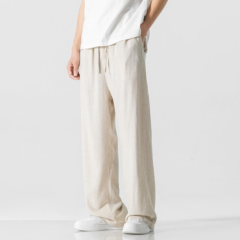 Men's Trousers – Loose Fit – Breathable Material – Drawstring Closure – Full Length