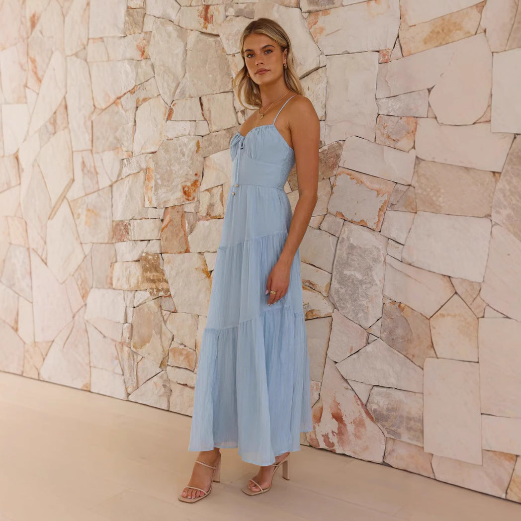 Dress for Women – Sleeveless A-line – Mid-length with Layered Skirt – Open Back