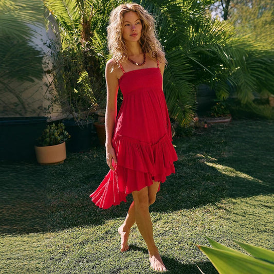 Women's Strapless Dress - Flowing Fit - Layered Ruffle Skirt - Lightweight Casual Wear