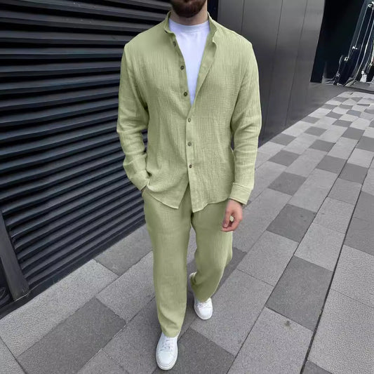 Men's Set – Relaxed Fit – Linen Look – Button-Up Shirt and Straight Pants
