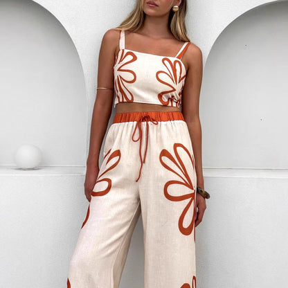 Women's Set with Cami and Wide Pants – Lightweight – Floral Print – Relaxed Fit