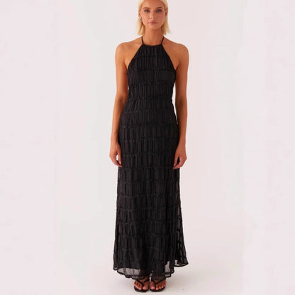 Dress for Women – Maxi Dress – Halterneck – Soft Drape – Ruched Bodice – Lace Trim