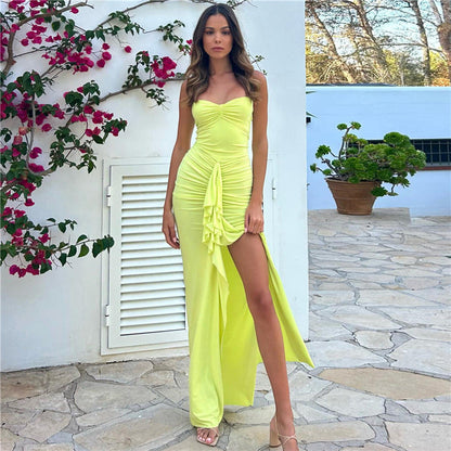 Dress for Women – Slim Fit Maxi Dress – Halterneck – Draped with Slit – Soft Stretch