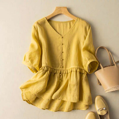 Flowy Button Front Blouse for Women – Stylish Casual Comfort
