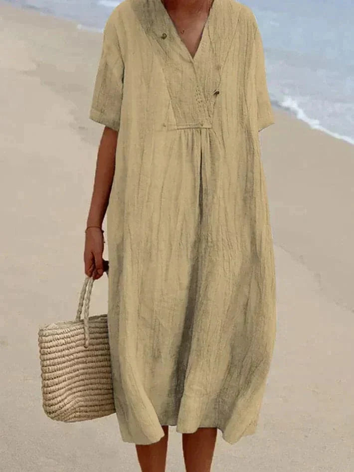 Women's Caftan Dress - Light and Breathable - Loose Fit - V-neck Short Sleeves