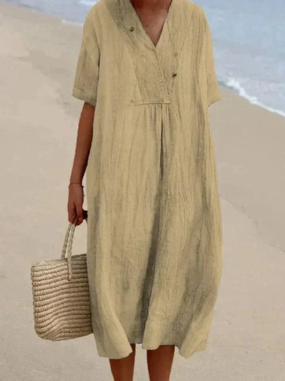 Women's Caftan Dress - Light and Breathable - Loose Fit - V-neck Short Sleeves