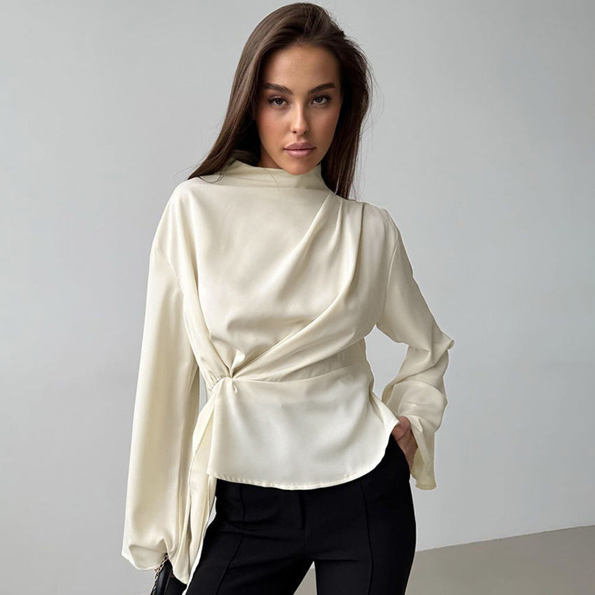 Women's Blouse – Light Chiffon – Draped Fit – Long Sleeves – Tapered Waist