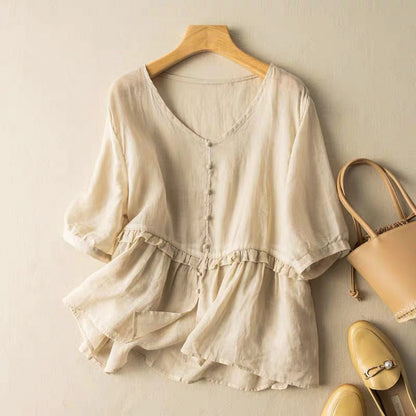Flowy Button Front Blouse for Women – Stylish Casual Comfort