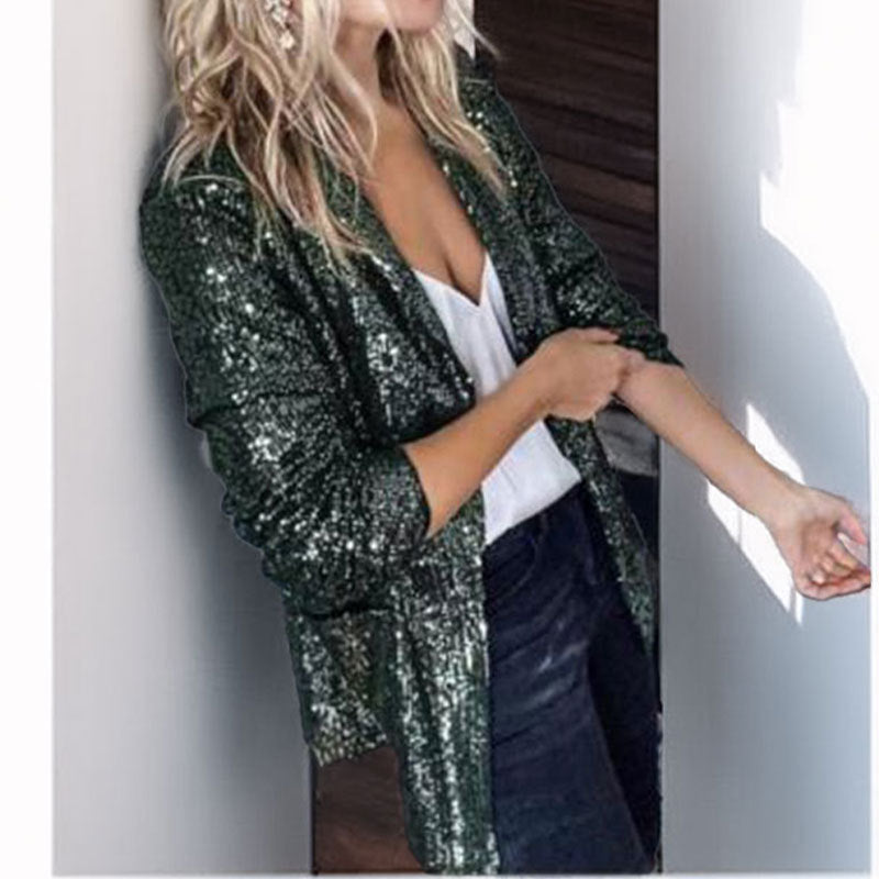 Women's Blazer – Tailored Fit – Sequins – Open Front – Long Sleeves