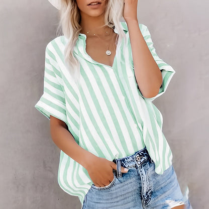 Women's Shirt – Light Cotton – Relaxed Fit – Button Closure Striped Design