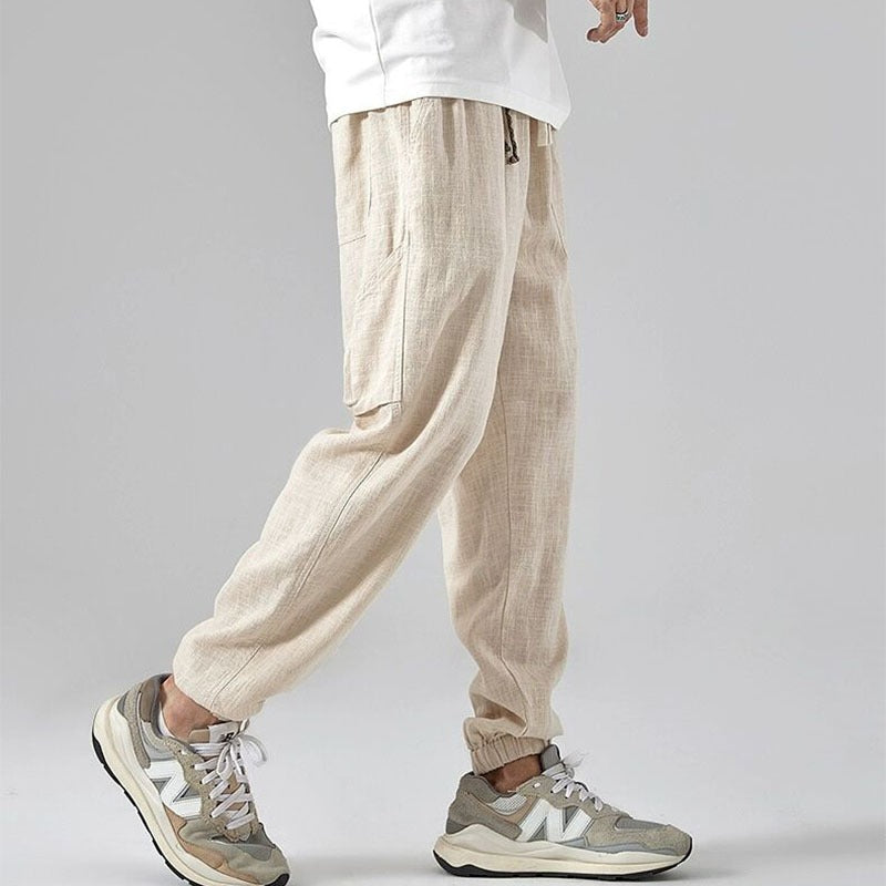 Men's Jogging Pants – Linen Blend – Relaxed Fit – Elastic Waist – Breathable Design