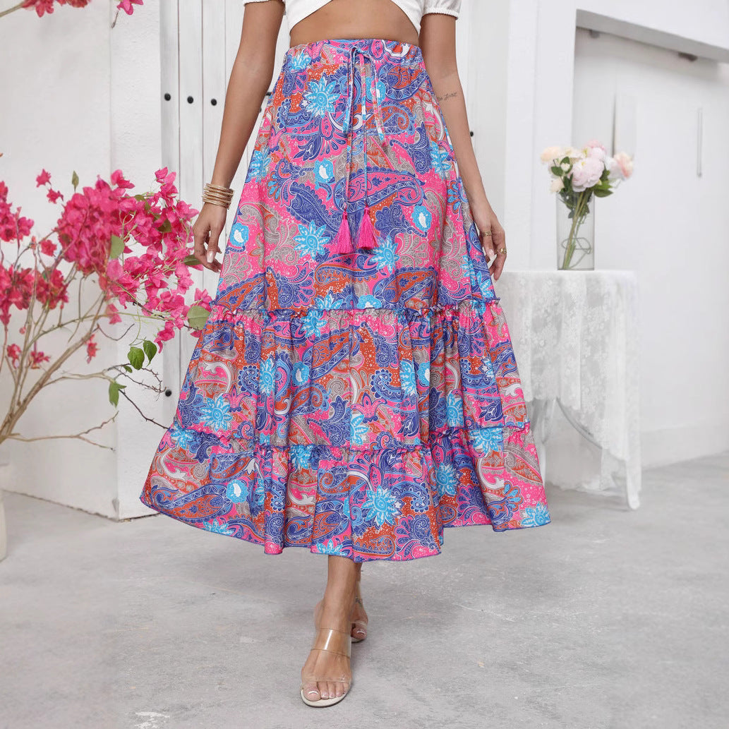 Women's Maxi Skirt – Light and Breathable – Bohemian Style – Layered – Drawstring Closure