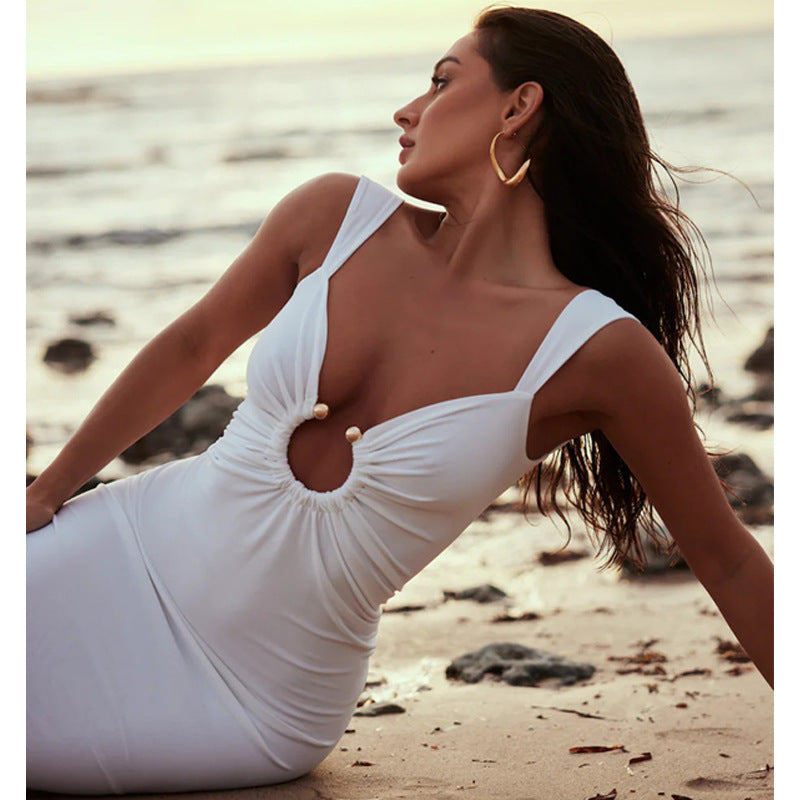 Dress for Women – Sleeveless Maxi Dress – Slim Fit – V-Neck – Cut-Out Detail