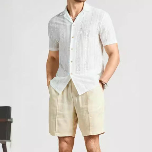Men's Shirt with Short Sleeves – Relaxed Fit – Lightweight Knit – Lace Open Pattern
