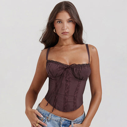 Women's Camisole Top – Slim Fit – Satin Look – Lace – Spaghetti Straps