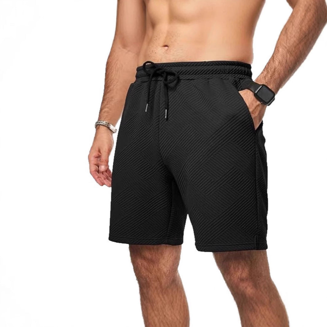Men's Shorts – Loose Fit – Textured Zigzag Pattern – Drawstring Closure – Knee Length