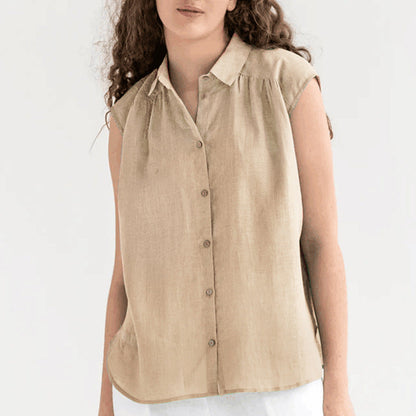 Women's Sleeveless Blouse – Cotton Linen Blend – Relaxed Fit – Button Closure