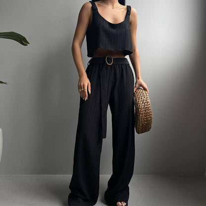 Women's Two-Piece Set – Crop Top and Wide Pants – Light and Breathable Design