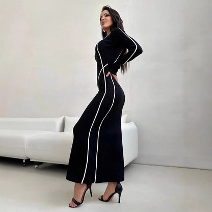 Dress for Women – Bodycon Fit – Stretch Material – Long Sleeve – Contrast Stitching