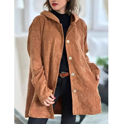 Women's Jacket with Hood – Corduroy – Relaxed Fit – Mid-Length – Button Details