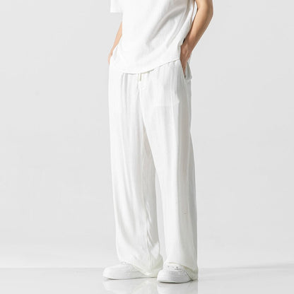 Men's Trousers – Linen Blend – Loose Fit – Full Length – Drawstring Closure