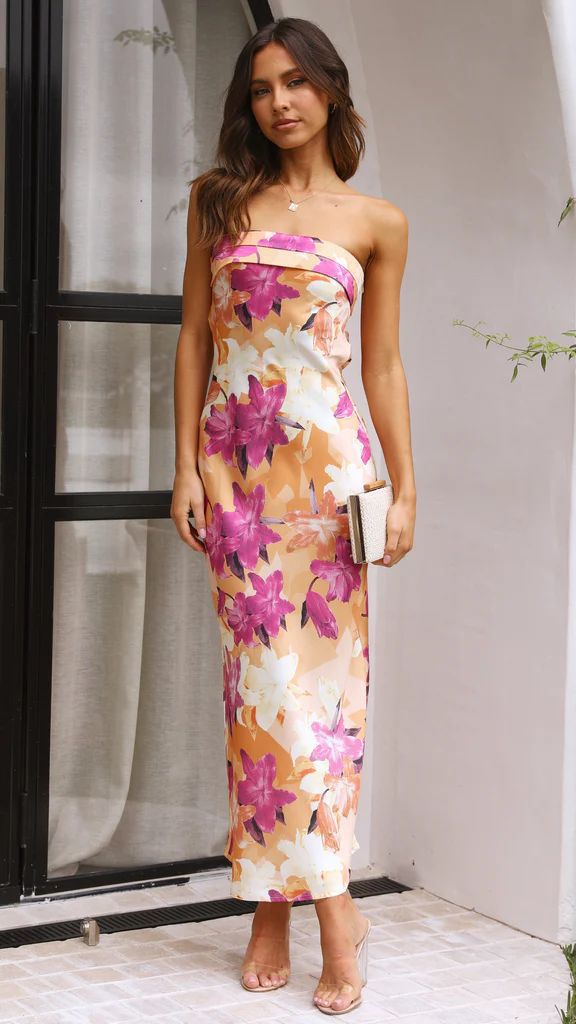 Women's Maxi Dress – Satin – Strapless – Slim Fit – Elegant Evening Dress